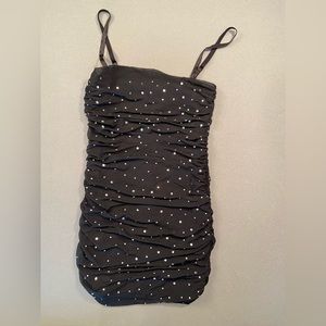 NBD x Revolve Black mesh mini with‎ applied Rhinestones. Ruched. size Medium